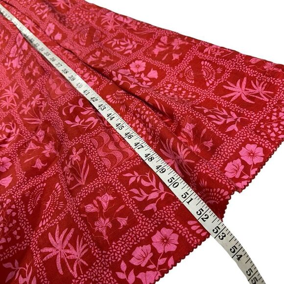 Agua Bendita Red Mambo Ipanema Escarlata Red Linen Printed Midi Summer Dress, XL - Picture 13 of 16